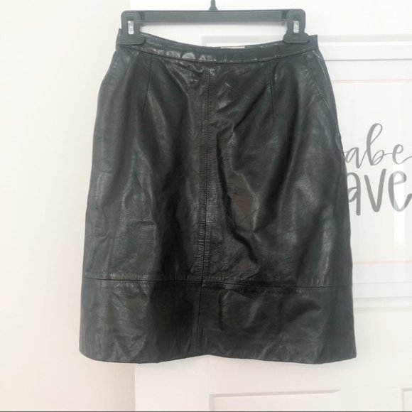Vintage Dresses & Skirts - VINTAGE OLEG CASSINI Black Leather Mini Skirt
